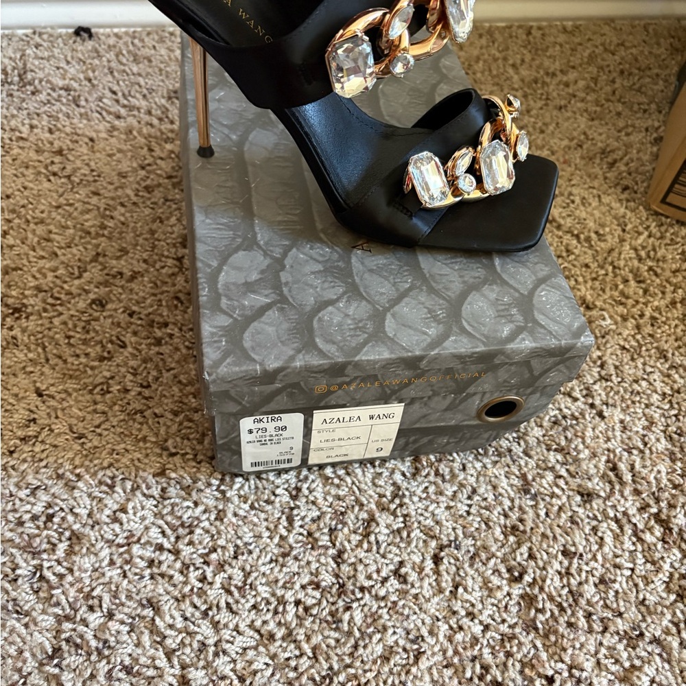 Azalea Wang Black Heels with Crystal Accents